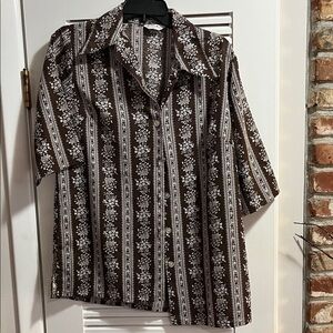 Vintage Brown Floral Women's Blouse